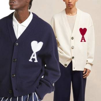 [마진포기] 울 100% 아미 빅 하트로고 오버사이즈 인타르시아 가디건