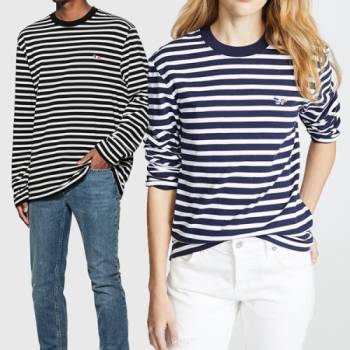 [마진포기] 메종키츠네 트리컬러폭스 스트라이프 롱 슬리브 긴팔티셔츠